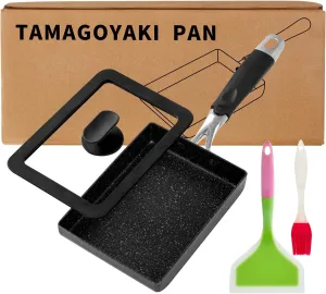 Premium Tamagoyaki Pan - 7" x 5" Japanese Omelette Pan with Nonstick Coating, Lid, and Oil Brush
