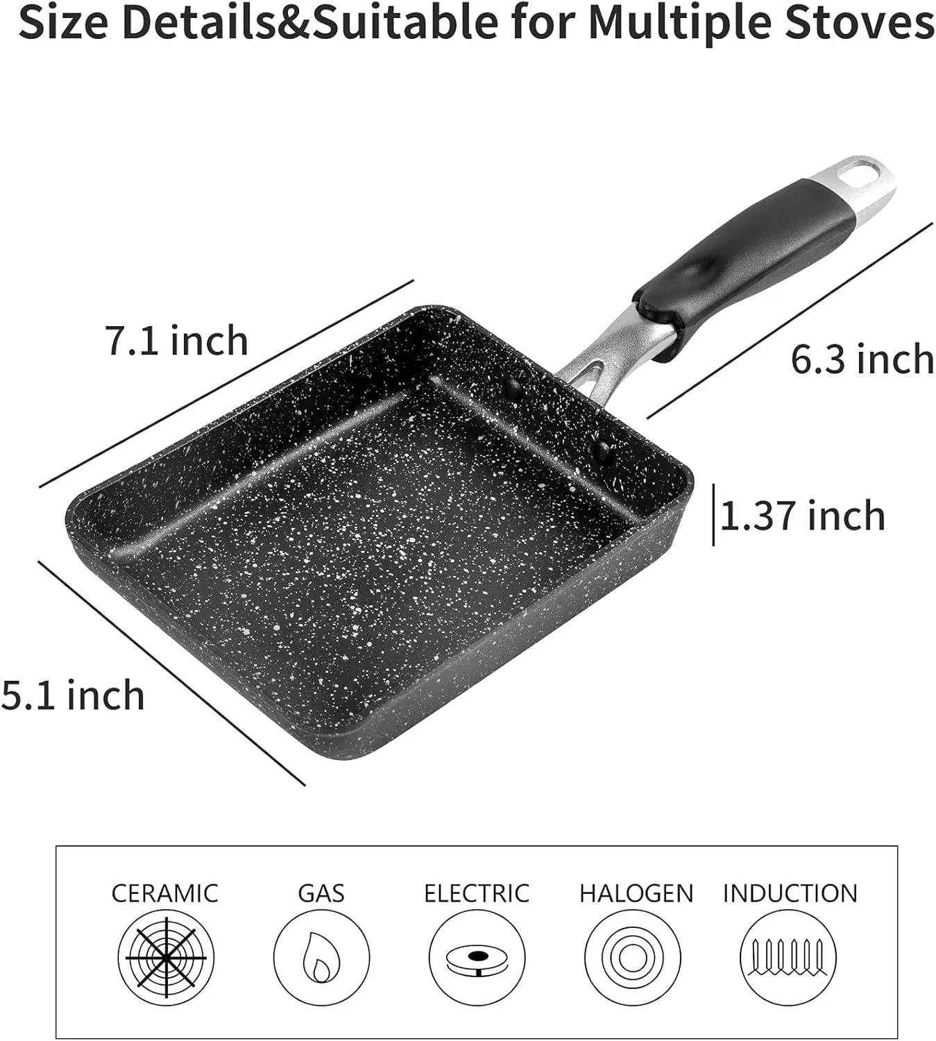 Premium Tamagoyaki Pan - 7" x 5" Japanese Omelette Pan with Nonstick Coating, Lid, and Oil Brush