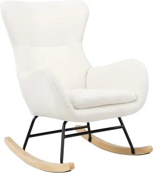 PrimeZone Comfy Rocking Chair for Nursery - Glider Chair with High Backrest, Armrests & Upholstered Pad, Bedroom Nursery Rocker Chair for Baby & Kids, Ivory White