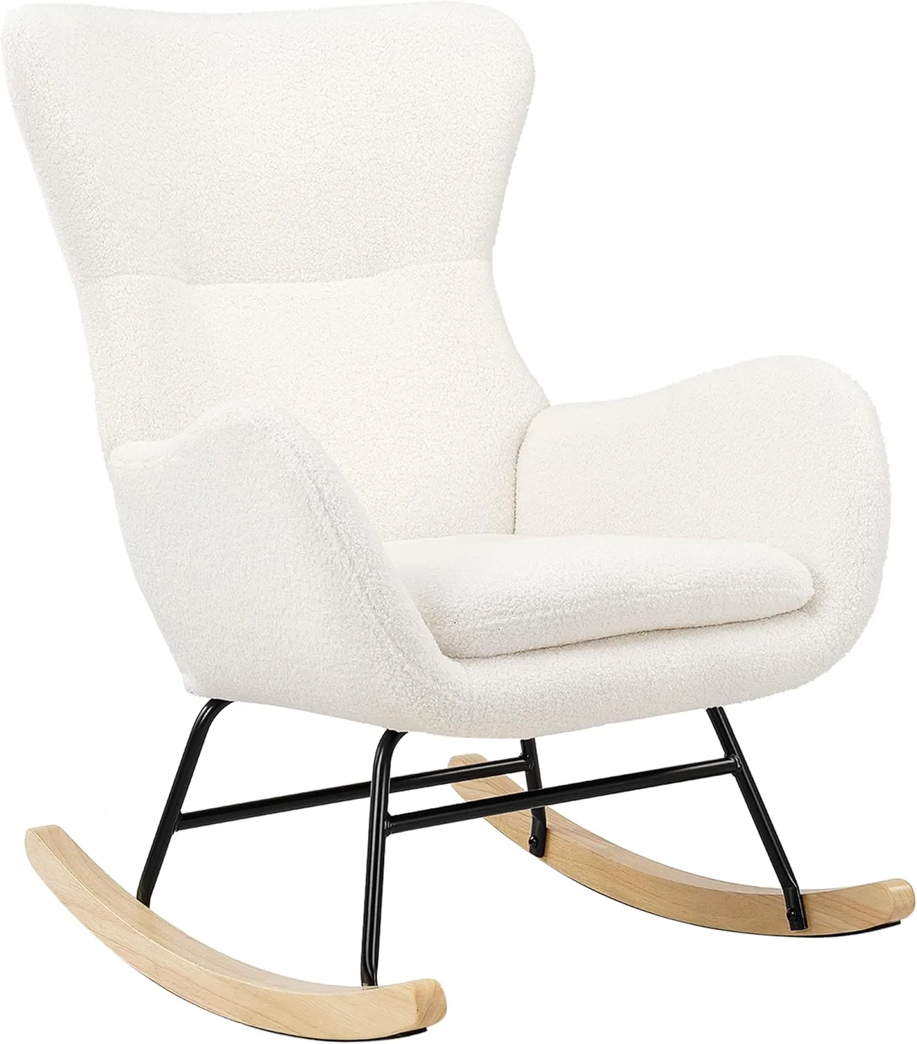 PrimeZone Comfy Rocking Chair for Nursery - Glider Chair with High Backrest, Armrests & Upholstered Pad, Bedroom Nursery Rocker Chair for Baby & Kids, Ivory White