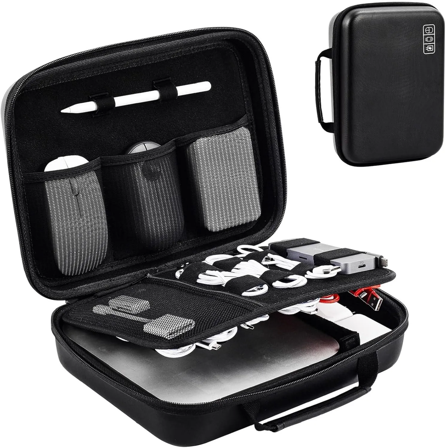 ProCase Hard Travel Electronic Organizer Case for MacBook Power Adapter Chargers Cables Power Bank Apple Magic Mouse Apple Pencil USB Flash Disk SD Card Small Portable Accessories Bag -XL, Black