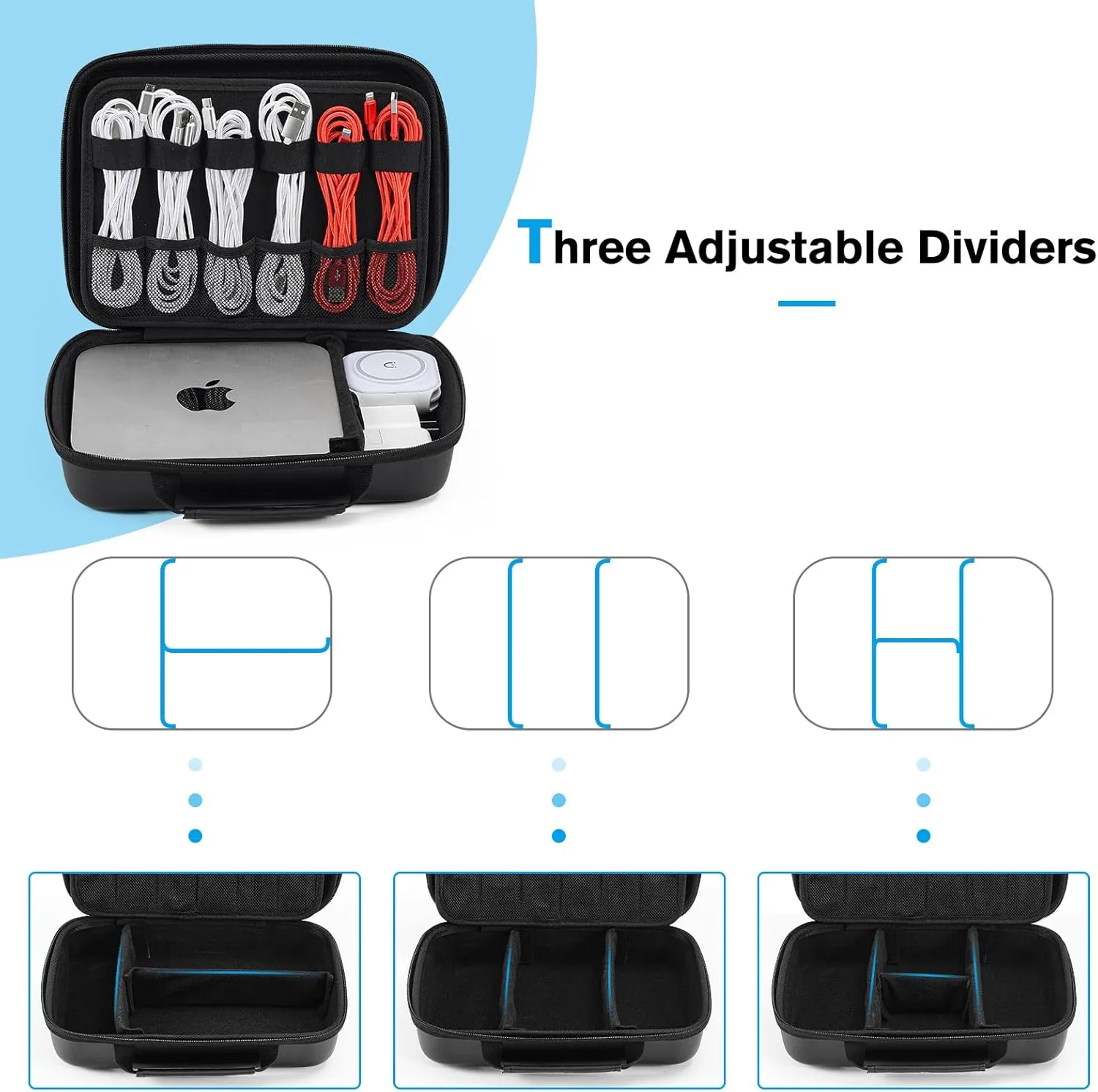 ProCase Hard Travel Electronic Organizer Case for MacBook Power Adapter Chargers Cables Power Bank Apple Magic Mouse Apple Pencil USB Flash Disk SD Card Small Portable Accessories Bag -XL, Black