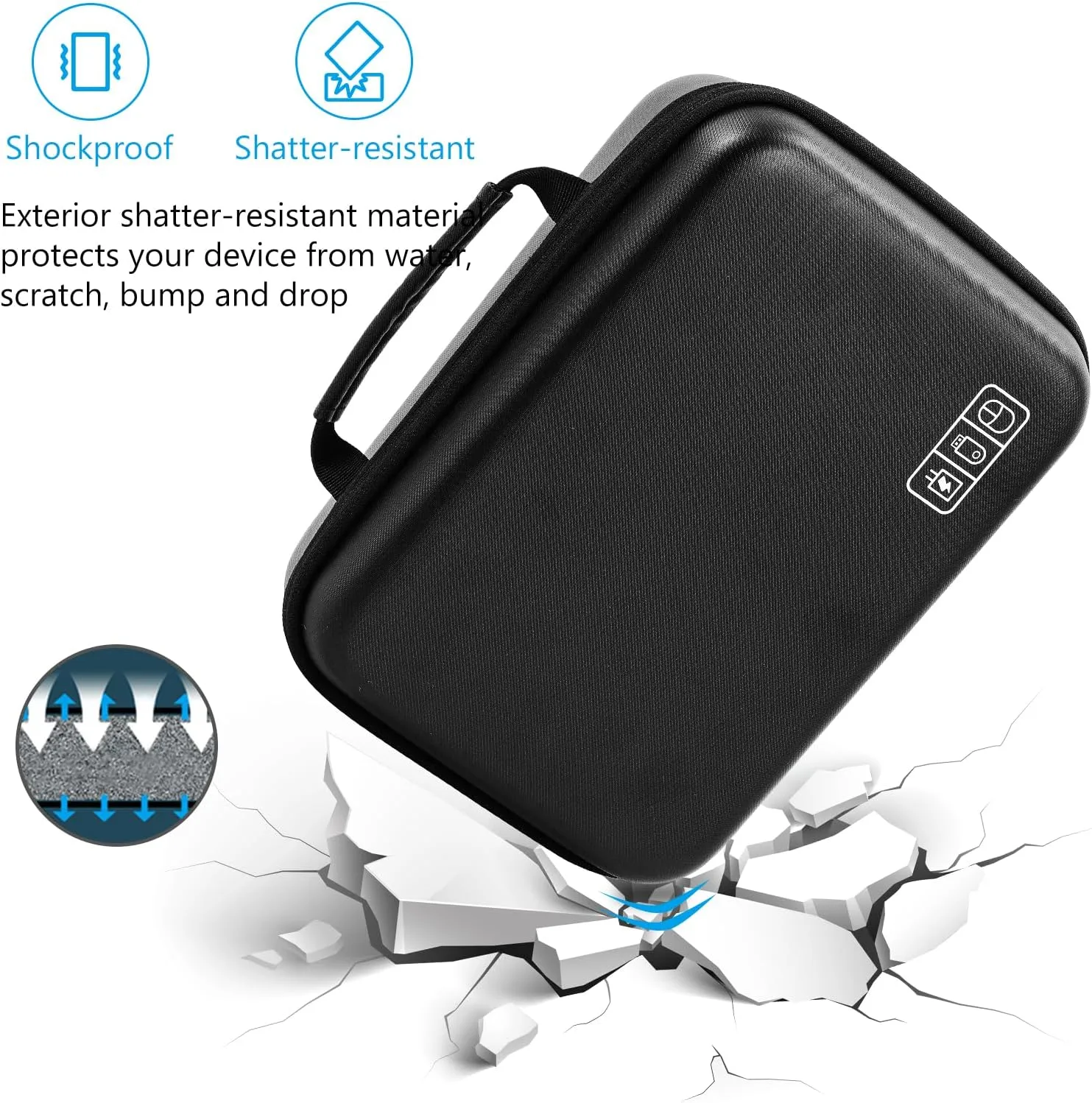 ProCase Hard Travel Electronic Organizer Case for MacBook Power Adapter Chargers Cables Power Bank Apple Magic Mouse Apple Pencil USB Flash Disk SD Card Small Portable Accessories Bag -XL, Black