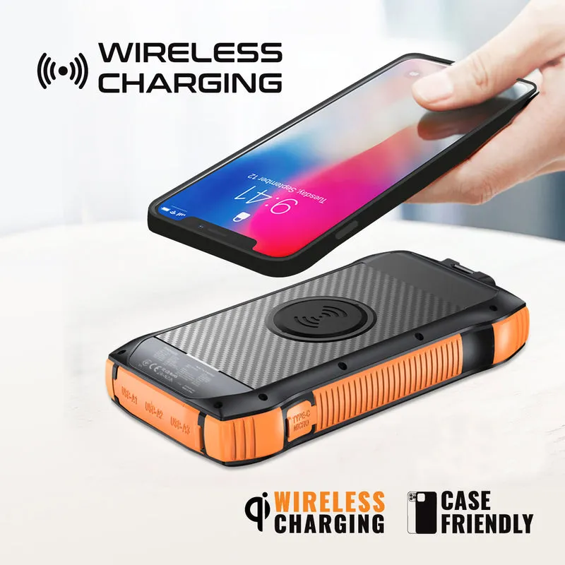 Promate Rugged Ecolight solar 20000mAh  Powerbank - with Built-in USB-C & Lightning Cables