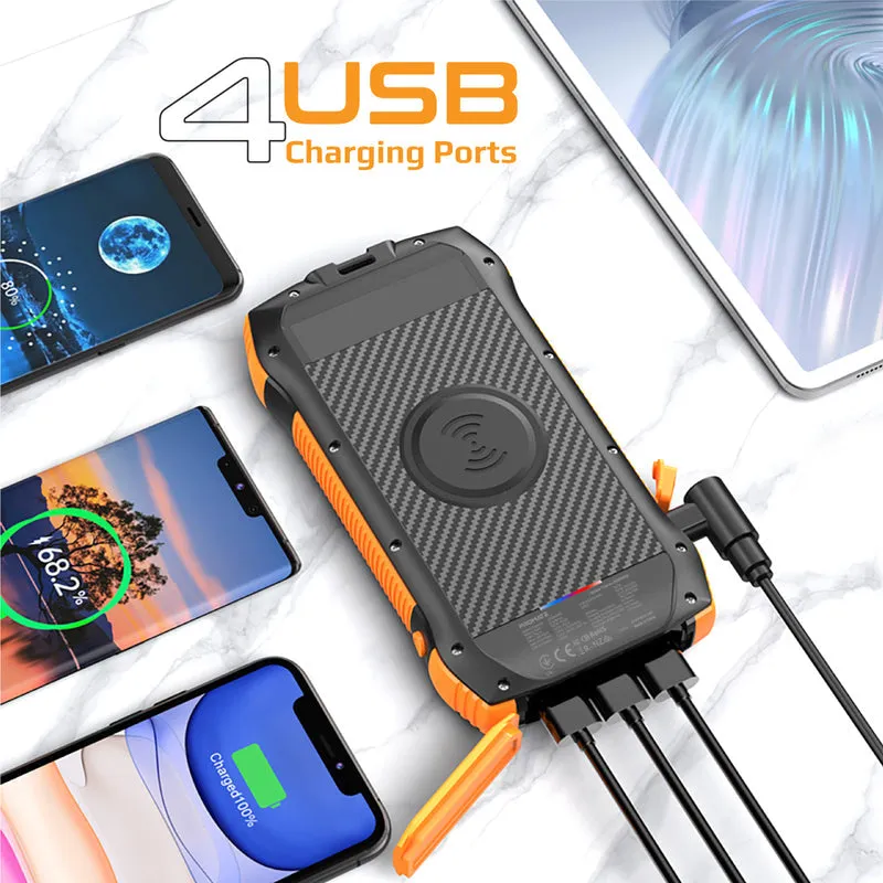 Promate Rugged Ecolight solar 20000mAh  Powerbank - with Built-in USB-C & Lightning Cables