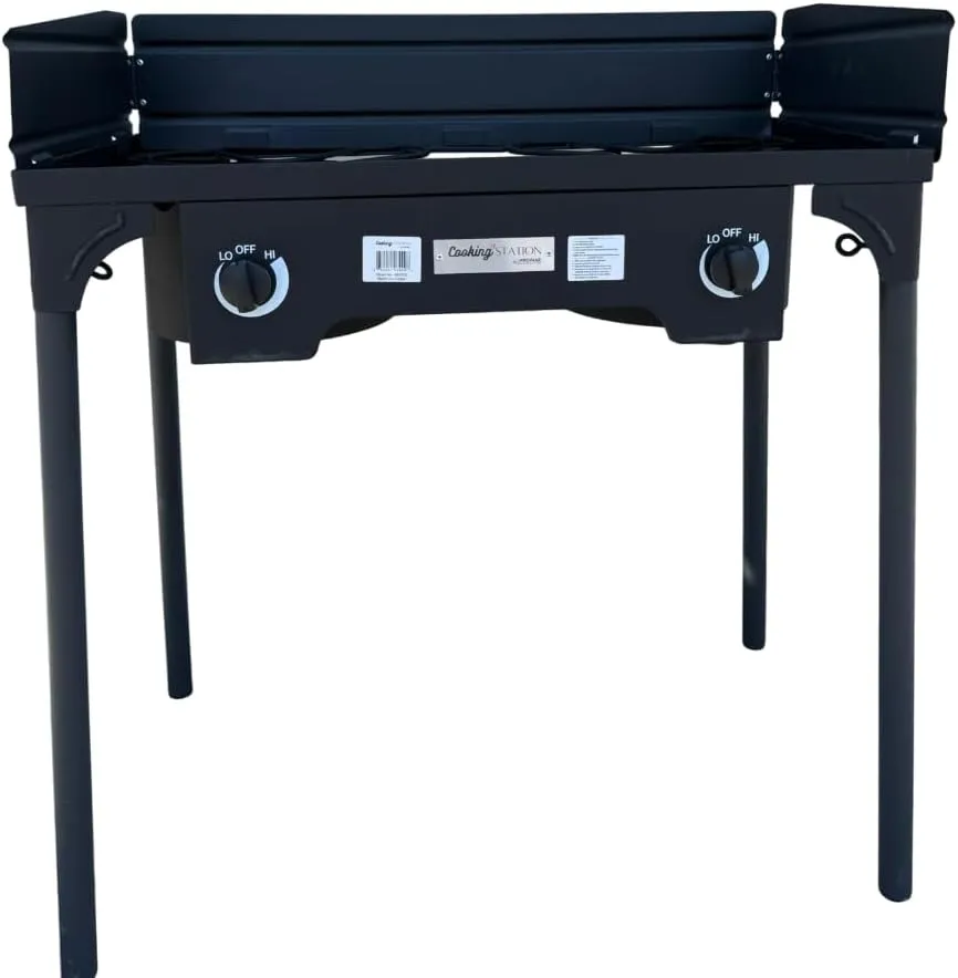 Propane Power Professional Outdoor Double Burner Stove with Windguard, Portable High Pressure Cooker Universal Fitting, Efficient Heat Distribution, Sturdy Bulit including 20 PSI Regulator with guage