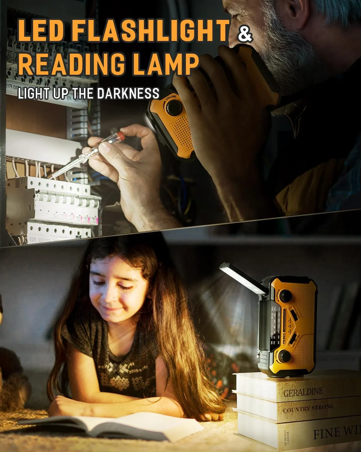 PRUNUS J-369 11100mWh Emergency Weather Radio, AA Batteries/Hand Crank/Solar/USB Charging, NOAA/AM/FM, LED Flashlight and Reading Lamp,SOS Alarm & Flashlight