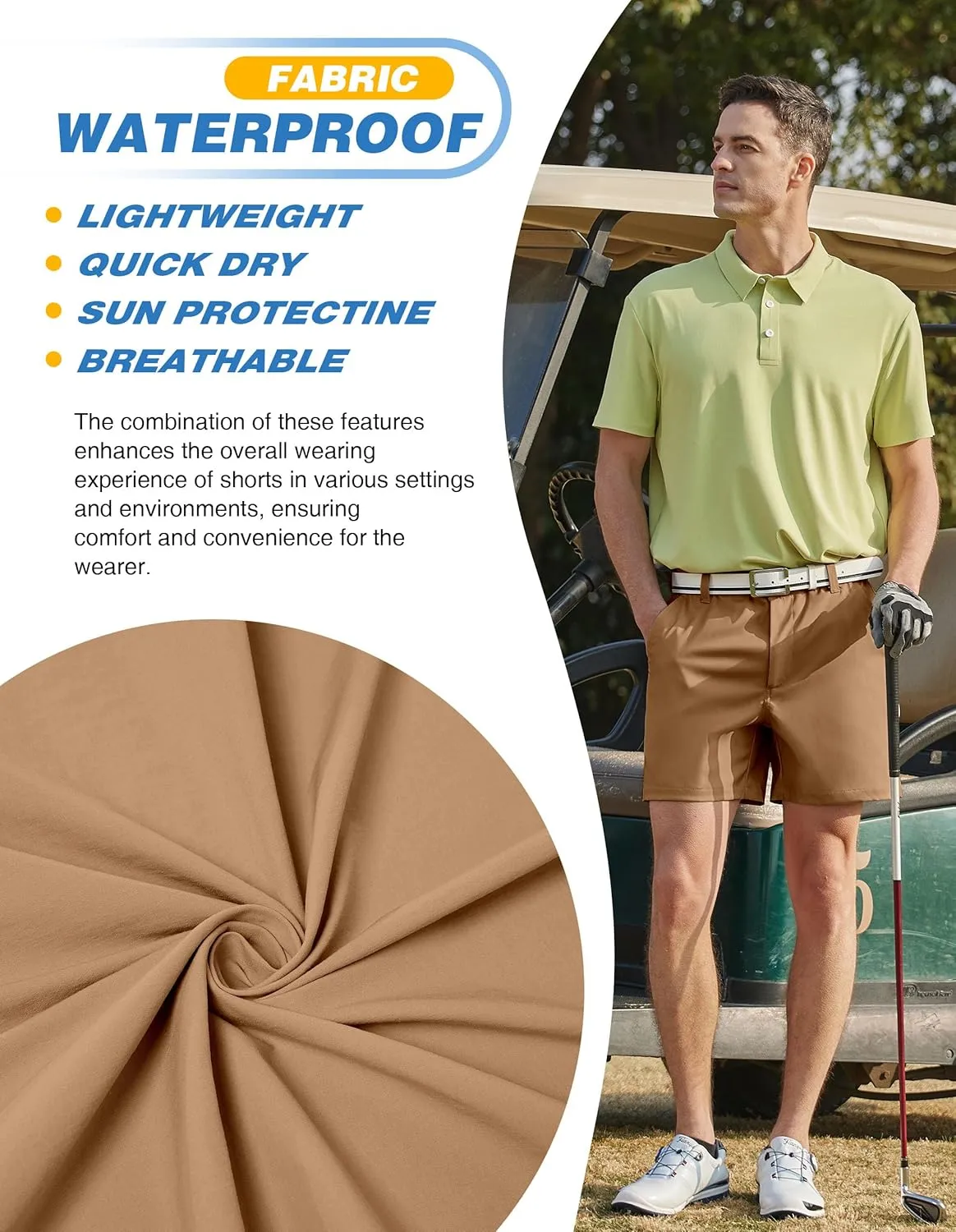 PULI Golf Shorts Men 5 Inch Inseam Stretch Casual Dress Shorts with Pockets Waterproof Lightweight Quick Dry