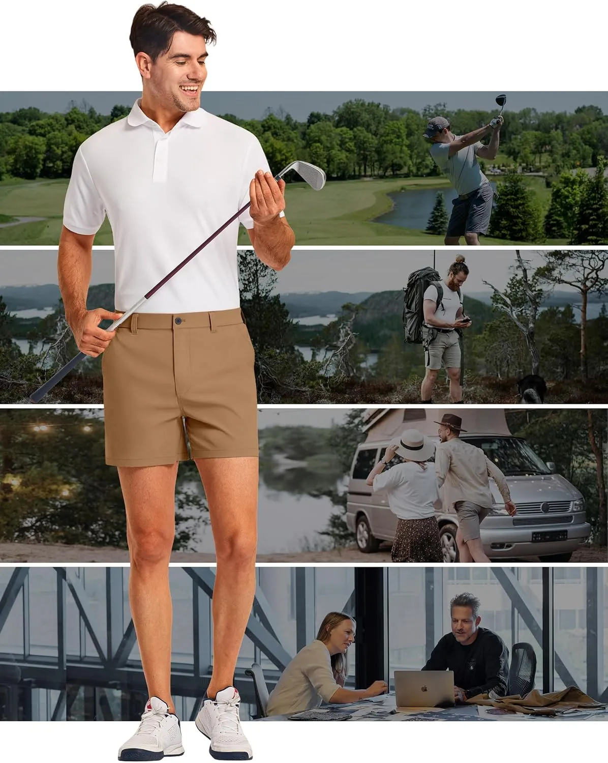 PULI Golf Shorts Men 5 Inch Inseam Stretch Casual Dress Shorts with Pockets Waterproof Lightweight Quick Dry