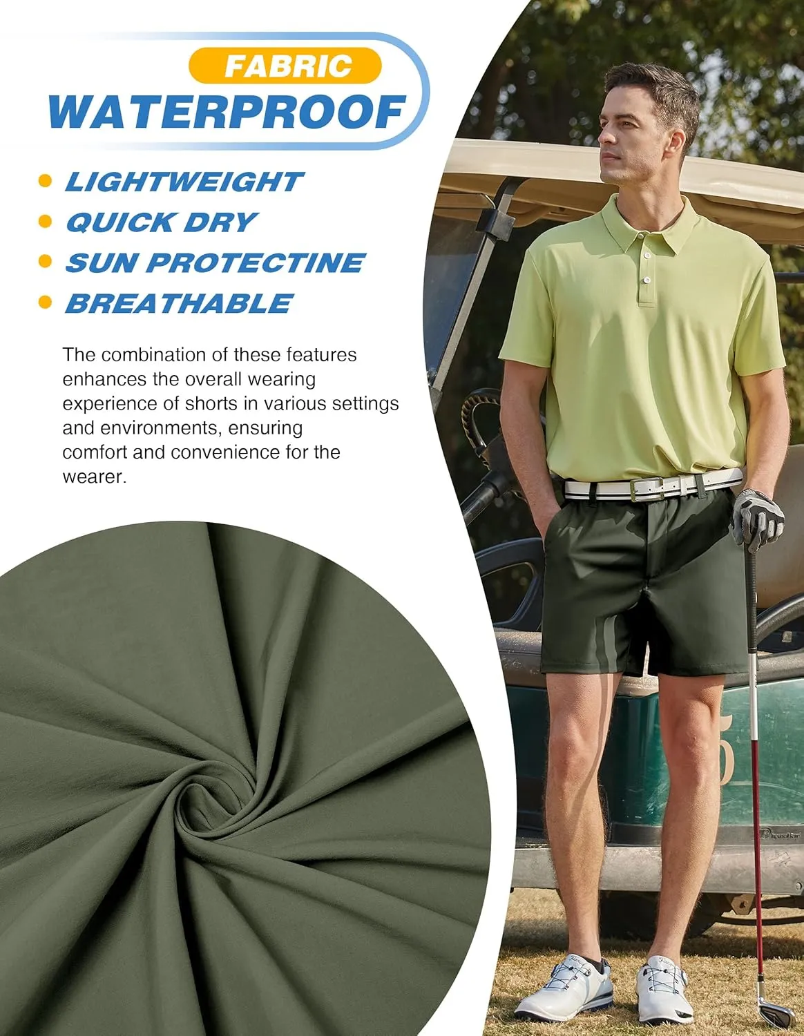 PULI Golf Shorts Men 5 Inch Inseam Stretch Casual Dress Shorts with Pockets Waterproof Lightweight Quick Dry
