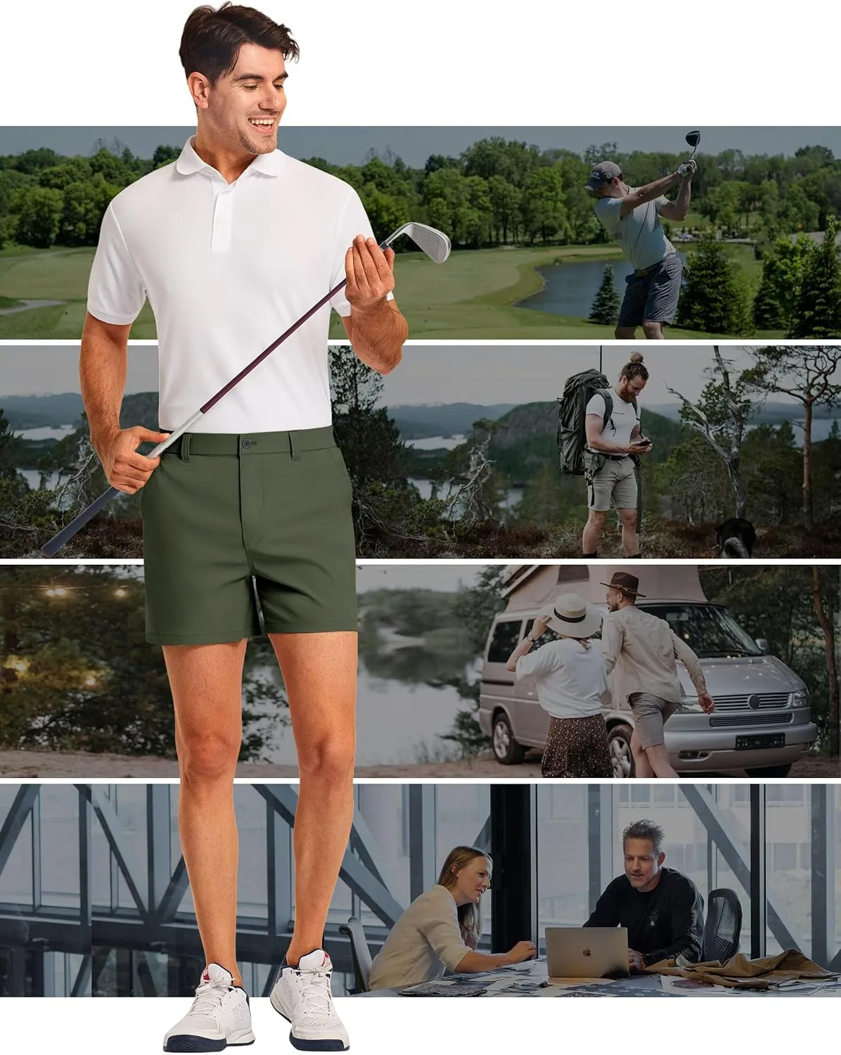 PULI Golf Shorts Men 5 Inch Inseam Stretch Casual Dress Shorts with Pockets Waterproof Lightweight Quick Dry