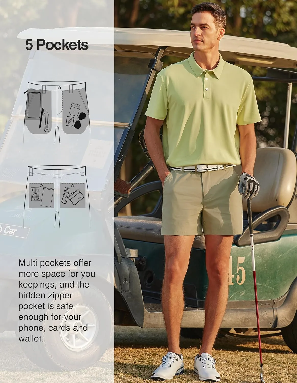 PULI Golf Shorts Men Relaxed Fit Stretch Dress Lightweight Casual Waterproof Travel Quick Dry Summer Shorts 5 Inch Inseam