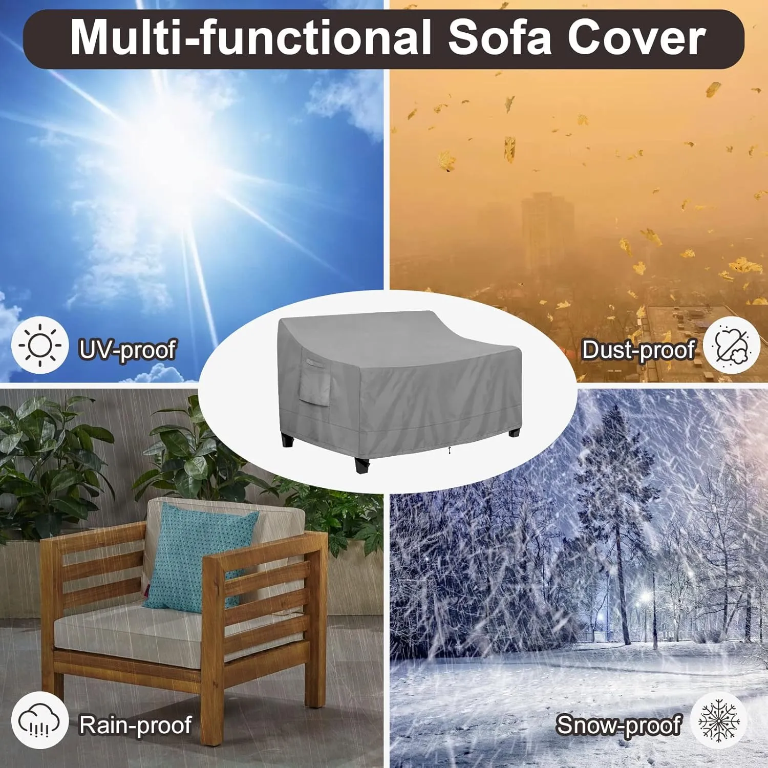 PureFit Outdoor Couch Cover Waterproof Patio Sofa Furniture Covers, 2-Seater Outdoor Loveseat Cover with Air Vent and Handles, 60W x 35D x 35H Inches, Gray