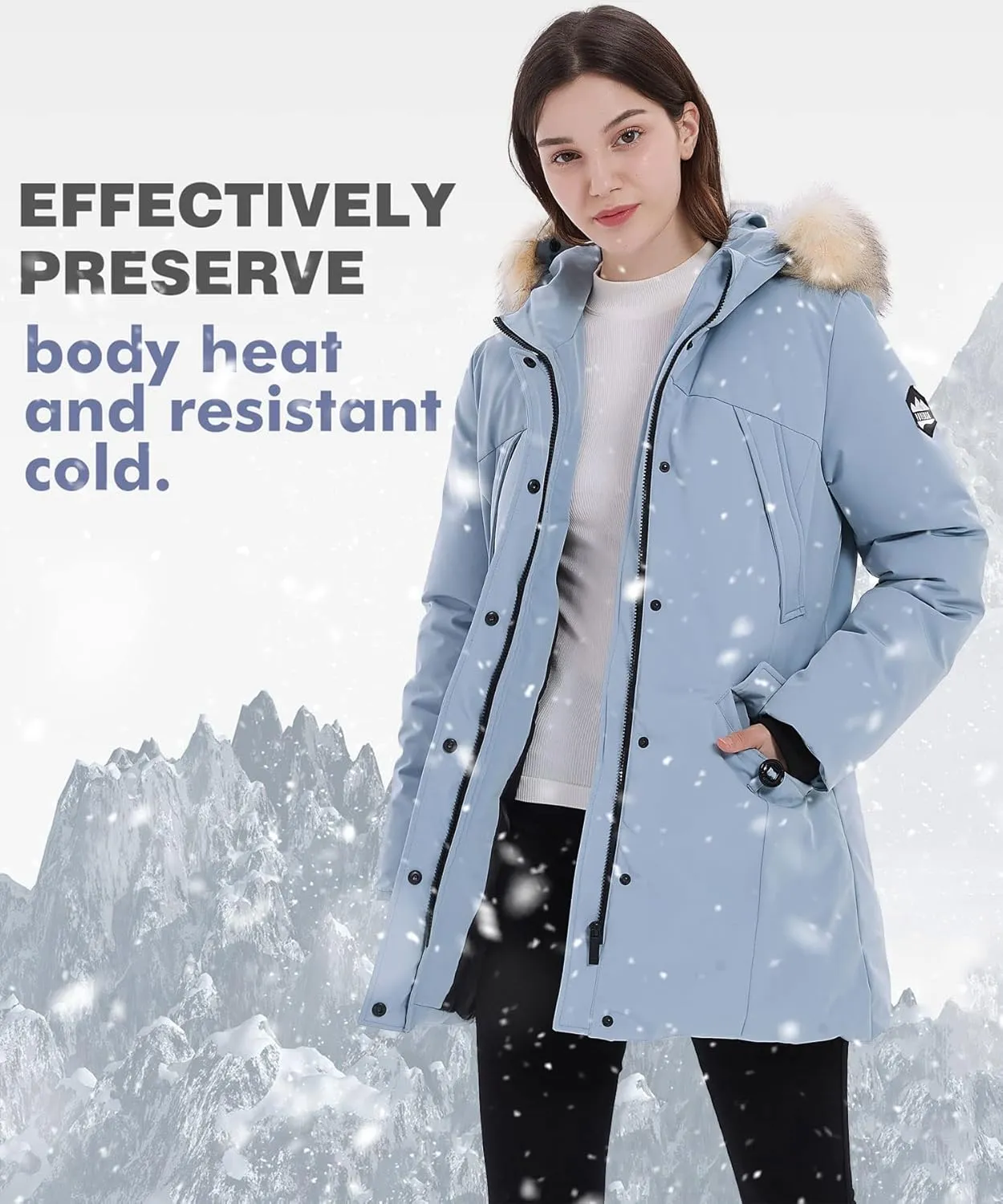 PUREMSX Winter Coat for Women, Thick Warm Fur Hood Insulated Vegan Down Padded Jacket Parka XS-XXL