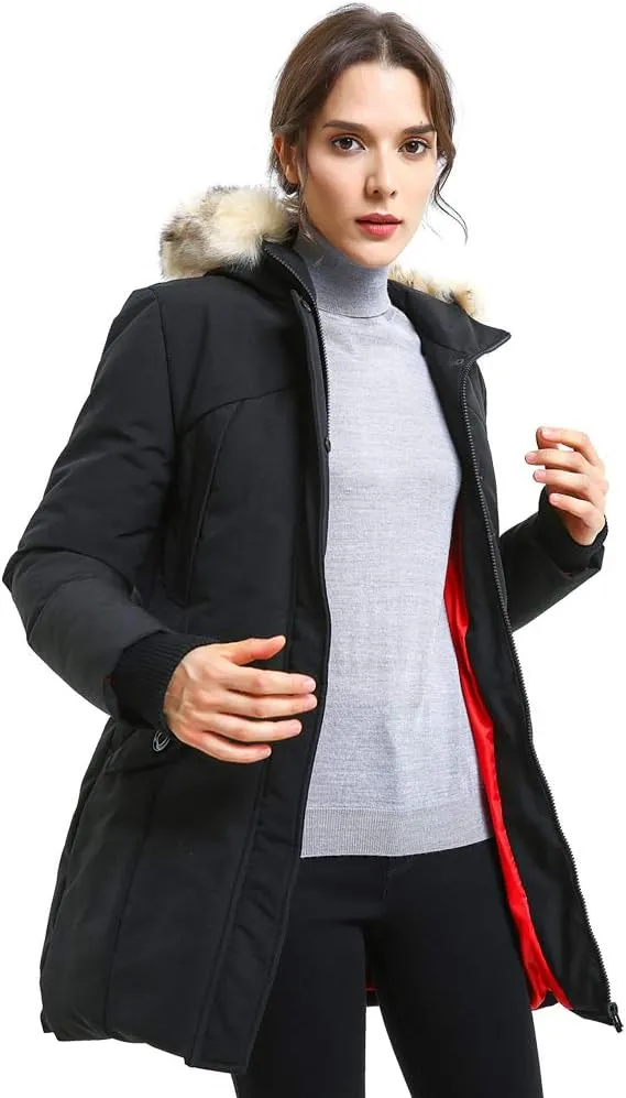PUREMSX Winter Coat for Women, Thick Warm Fur Hood Insulated Vegan Down Padded Jacket Parka XS-XXL