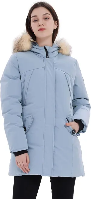 PUREMSX Winter Coat for Women, Thick Warm Fur Hood Insulated Vegan Down Padded Jacket Parka XS-XXL