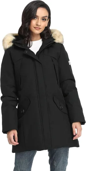 PUREMSX Winter Coat for Women, Thick Warm Fur Hood Insulated Vegan Down Padded Jacket Parka XS-XXL