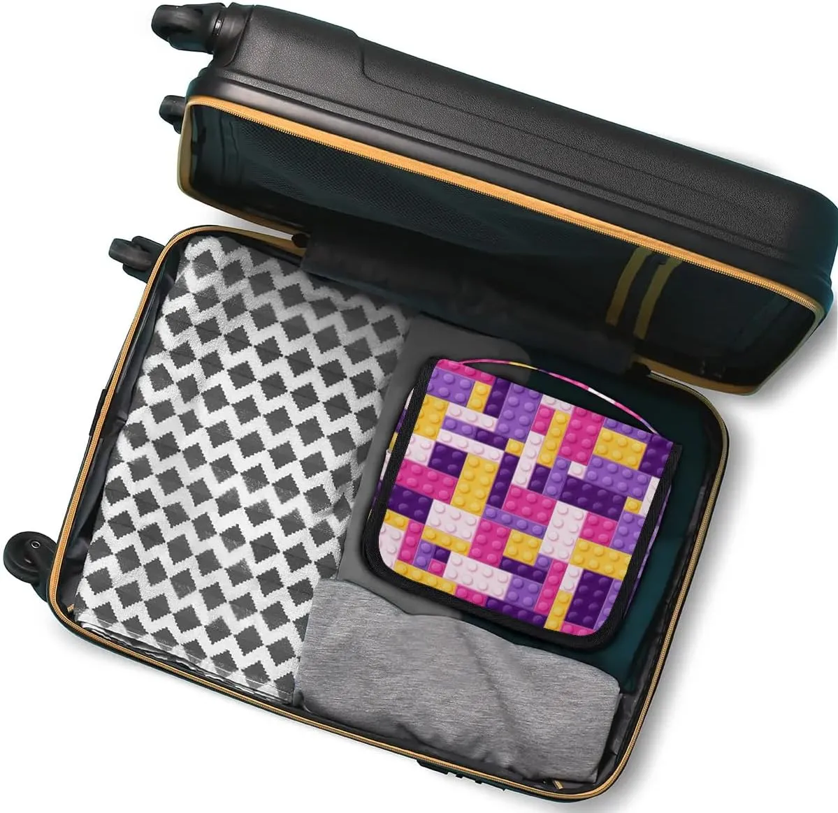 Purple Building Blocking Hanging Travel Toiletry Bag for Kids, Women Cosmetic Organizer Makeup Bag Pouch Men Shaving Dopp Kit Shower Bag With Sturdy Hook