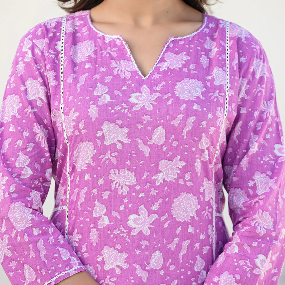 Purple Cotton Straight Suit Set with Dupatta