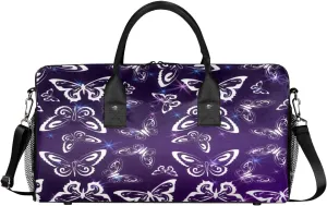 Purple Travel Duffle Bag for Women Men Foldable Waterproof Weekender Bag Carry on Tote for Overnight Sports Gym Butterfly