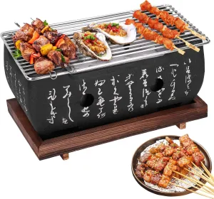 Pwshymi Japanese BBQ Grill, Portable Food Charcoal Stove BBQ Plate Household Barbecue Tools for Camping Beach Picnic Japanese Table Top Grill Mini