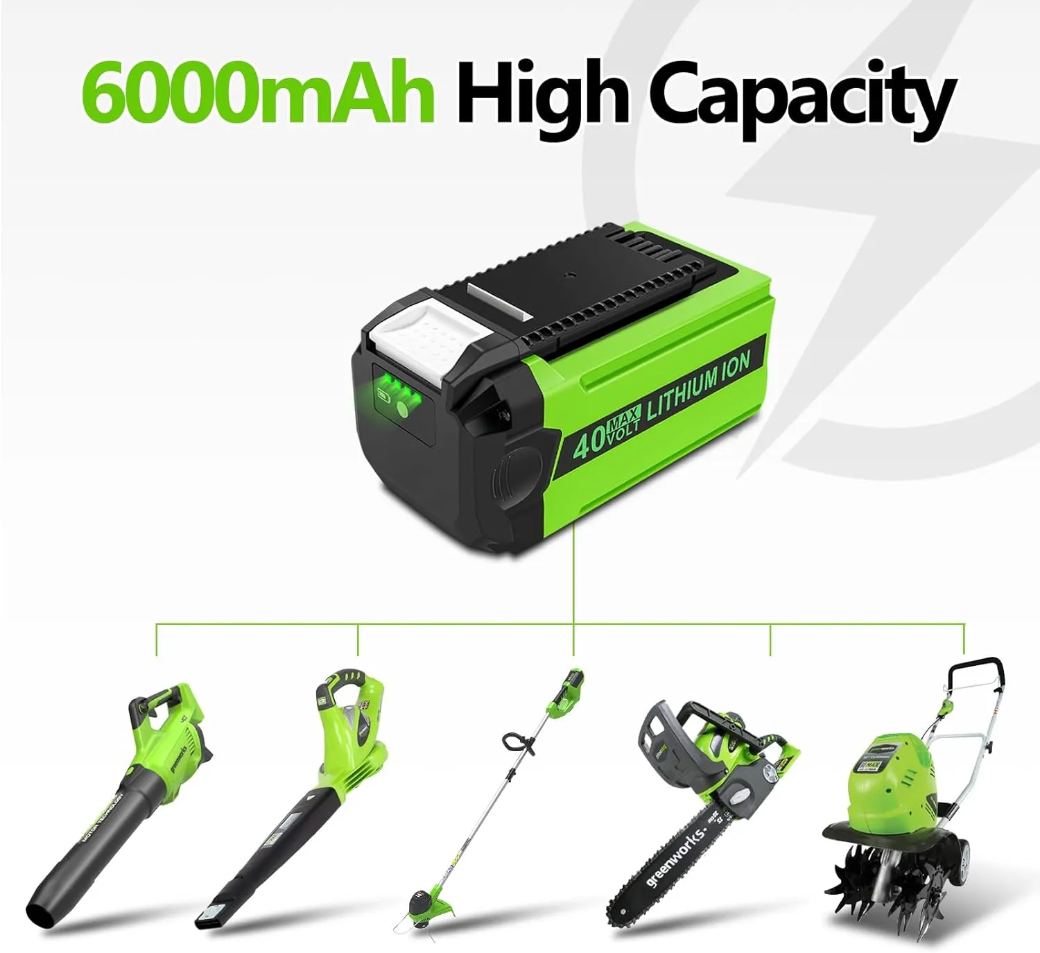 Qweneor 2 Pack 40V 6.0Ah Battery Replacement for GreenWorks 40V Battery, Compatible with GreenWorks 40V G-MAX Power Tools 29472 29462 29252 20202 22262 25312 25322 20642 22272 27062 21242