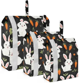 Rabbit on Black Travel Storage Bag with Lanyard - Portable Lightweight Classified Storage Bag with Zipper, Dust and Waterproof Travel Packing Cube for Suitcase,3 Pieces