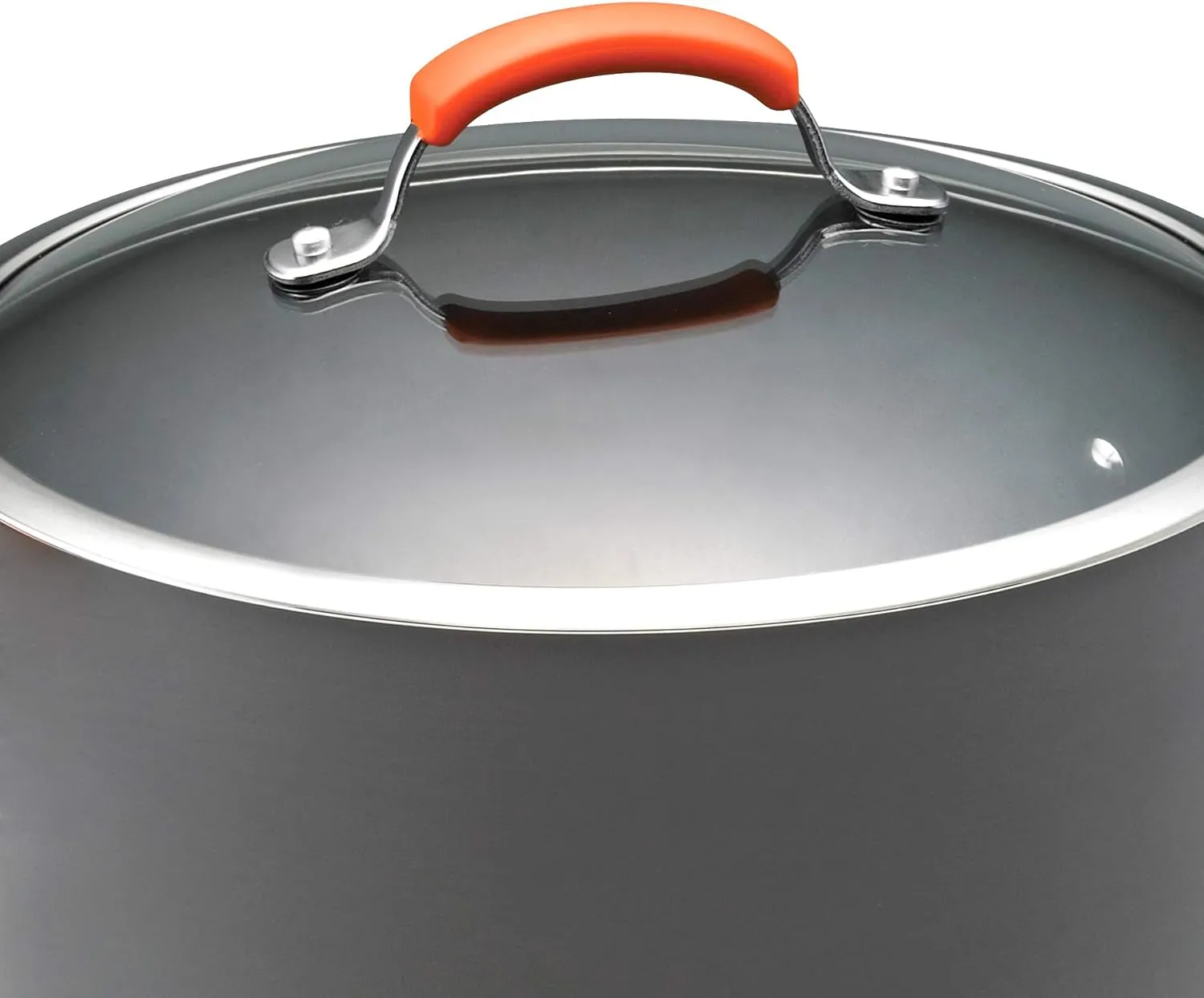 Rachael Ray Brights Hard-Anodized Nonstick Cookware Set with Glass Lids, 14-Piece Pot and Pan Set, Gray with Orange Handles