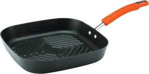 Rachael Ray Brights Hard Anodized Nonstick Square Griddle, Grill Pan (11-Inch), Gray with Orange Handles