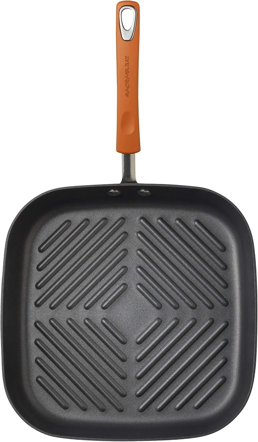 Rachael Ray Brights Hard Anodized Nonstick Square Griddle, Grill Pan (11-Inch), Gray with Orange Handles