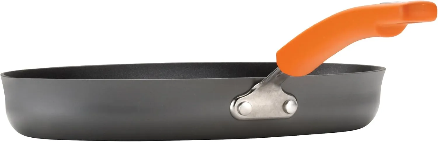 Rachael Ray Brights Hard Anodized Nonstick Square Griddle, Grill Pan (11-Inch), Gray with Orange Handles
