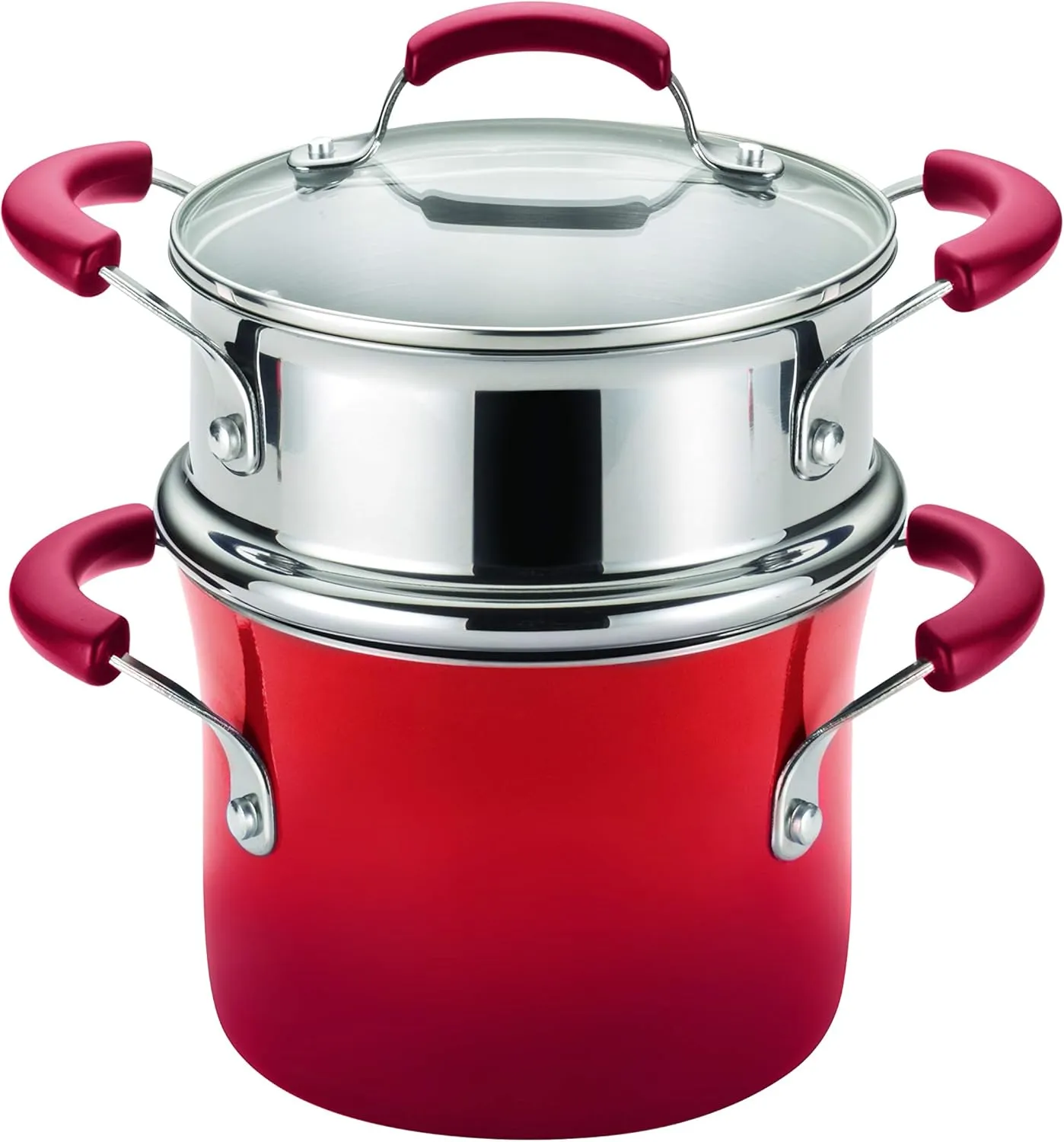 Rachael Ray Brights Sauce Pot/Saucepot with Steamer Insert, 3 Quart, Two-Tone Red