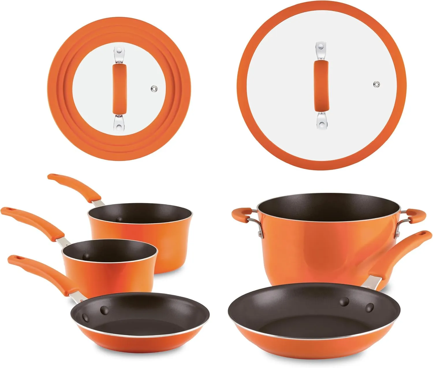 Rachael Ray Cook   Create Nonstick Pots and Pans Set with Universal Space-Saving Lids, Baking Pan/Cookie Sheet, and Kitchen Cooking Tools, Cookware Set, 11 Piece - Orange