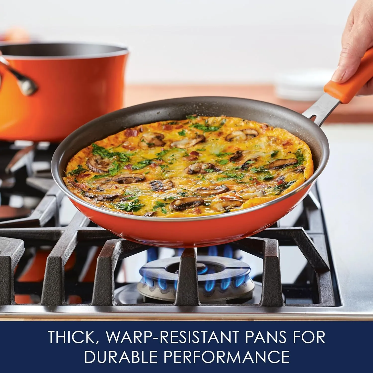Rachael Ray Cook   Create Nonstick Pots and Pans Set with Universal Space-Saving Lids, Baking Pan/Cookie Sheet, and Kitchen Cooking Tools, Cookware Set, 11 Piece - Orange