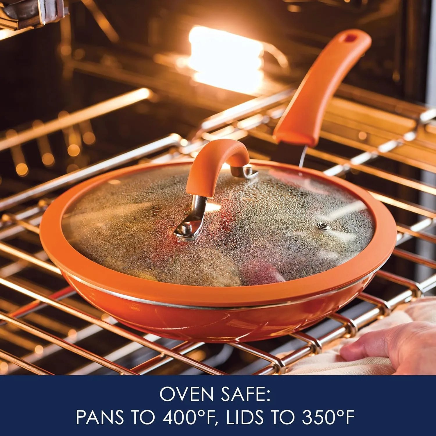 Rachael Ray Cook   Create Nonstick Pots and Pans Set with Universal Space-Saving Lids, Baking Pan/Cookie Sheet, and Kitchen Cooking Tools, Cookware Set, 11 Piece - Orange