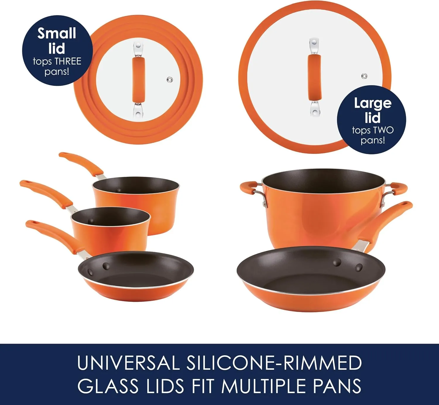 Rachael Ray Cook   Create Nonstick Pots and Pans Set with Universal Space-Saving Lids, Baking Pan/Cookie Sheet, and Kitchen Cooking Tools, Cookware Set, 11 Piece - Orange