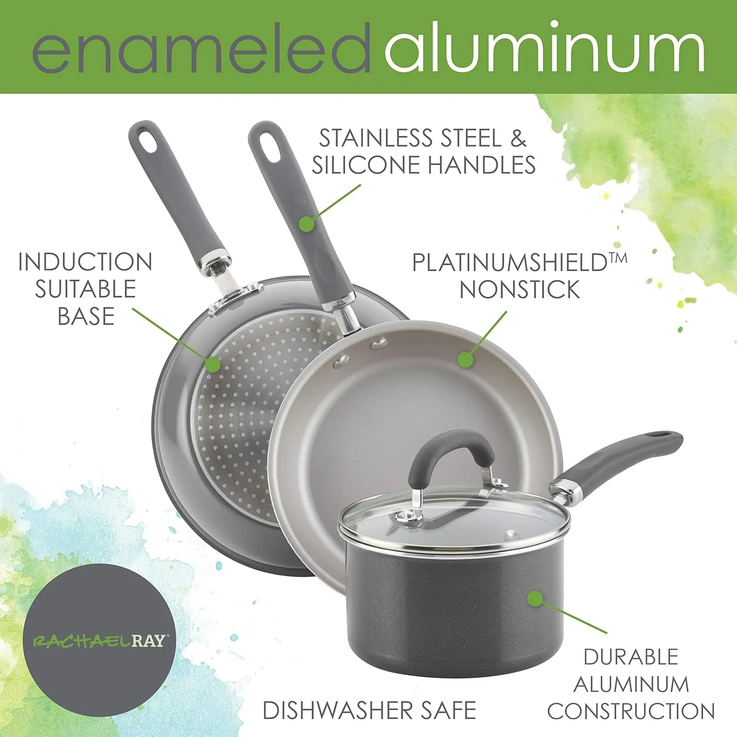 Rachael Ray Create Delicious Nonstick Cookware Pots and Pans Set, 13 Piece, Gray Shimmer