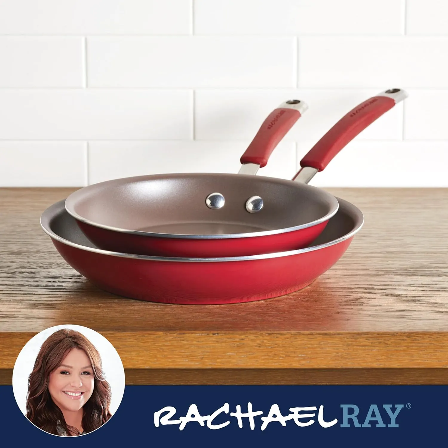 Rachael Ray Cucina Nonstick Frying Pan Set / Fry Pan Set / Skillet Set - 9.25 and 11 Inch, Cranberry Red