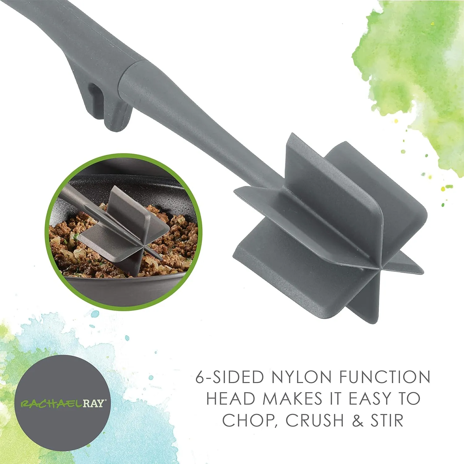 Rachael Ray Tools and Gadgets Lazy Crush & Chop, Flexi Turner, and Scraping Spoon Set / Cooking Utensils - 3 Piece, Gray