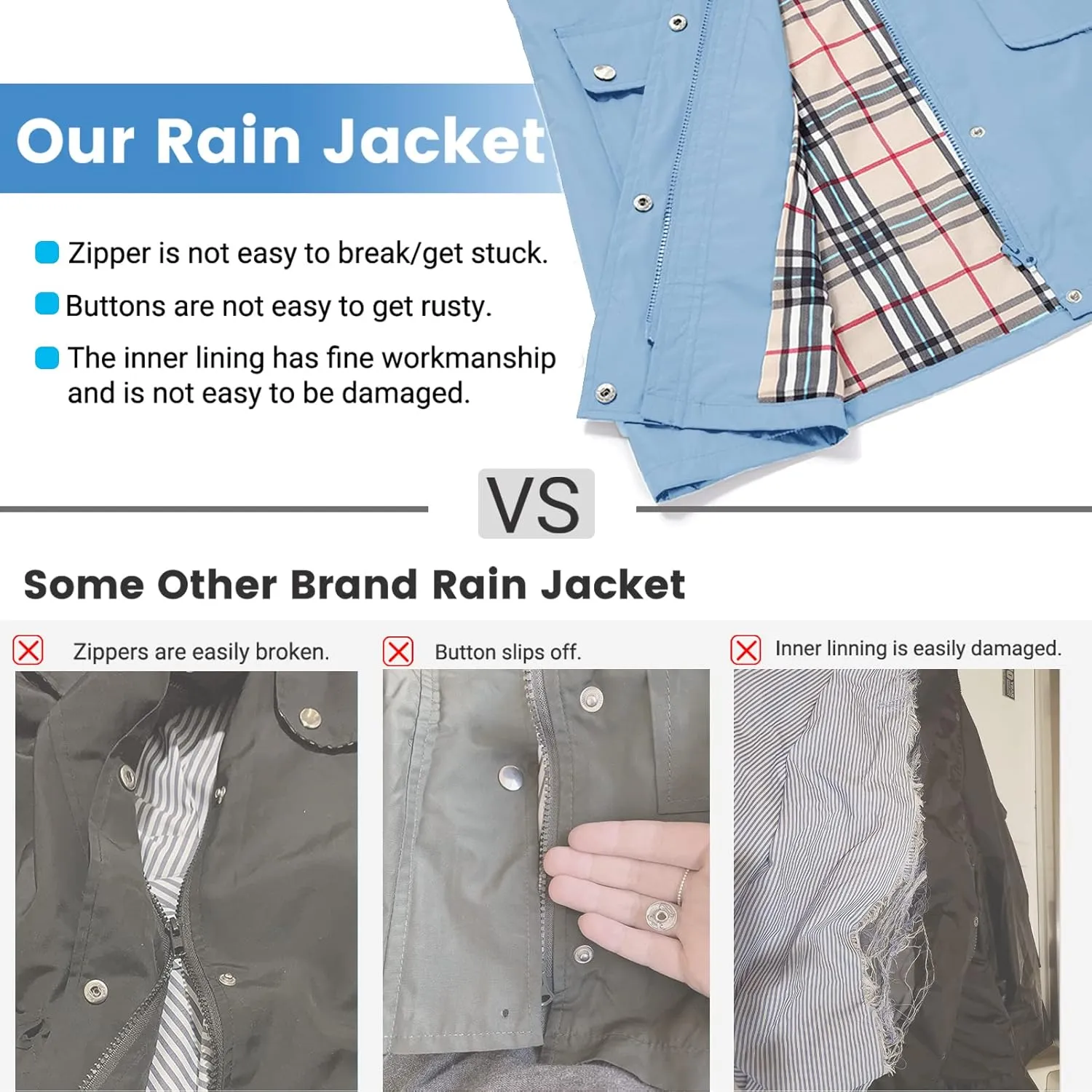 Rain Coat for Women Waterproof with Hood Lightweight Women's Rain Jacket Outdoor Trench Windbreaker Long Raincoats