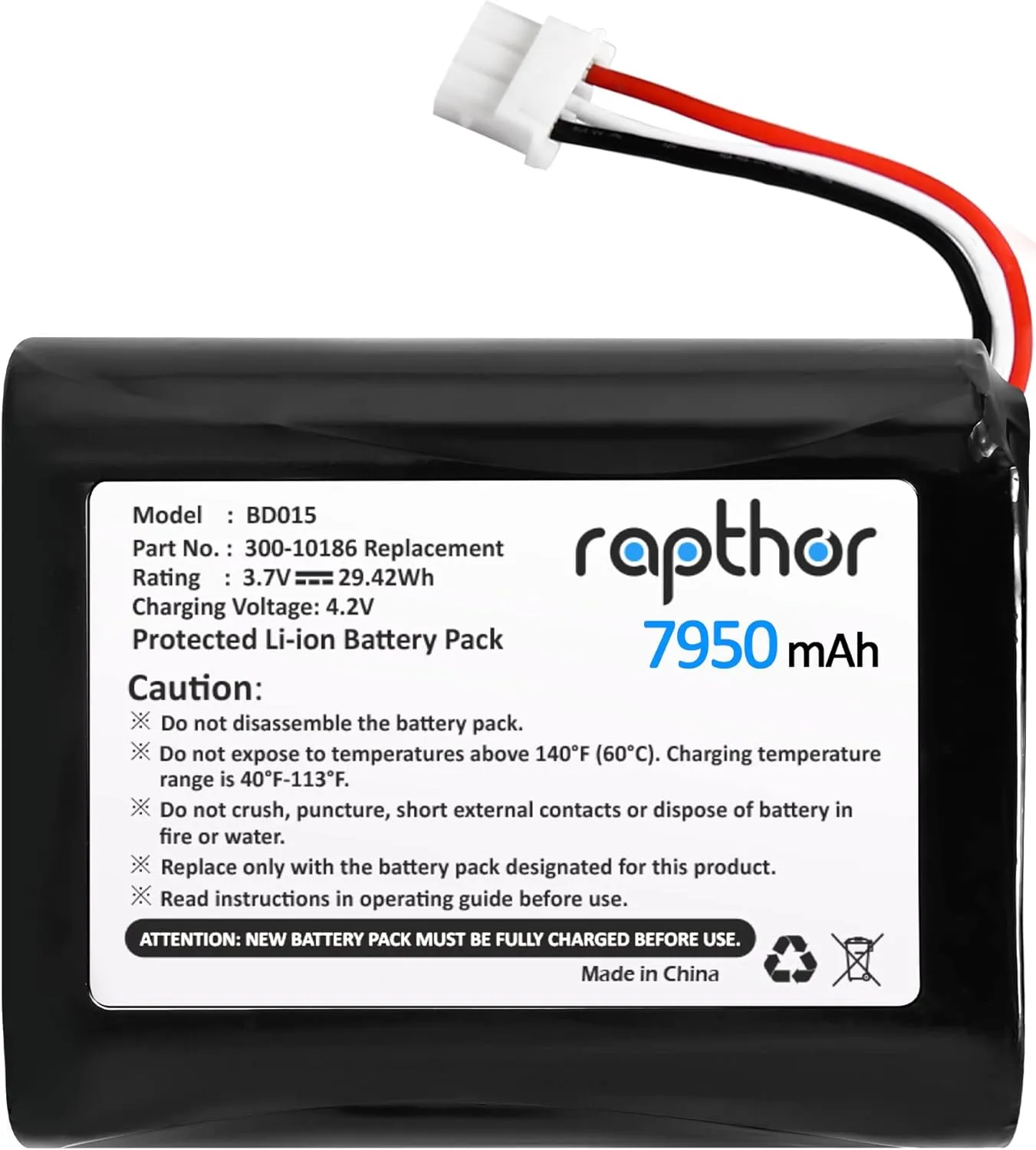 rapthor 7950mAh Replacement Battery 300-10186 for ADT Command Smart Security Panel 3.6V / 3.7V / 4.2V 29.42Wh
