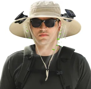 RAPTURA Outdoor Wide Brim Solar Fan Hat with 2 Solar Fan, Solar Fan Hats for Men Women, Solar & USB Charging UPF 50  (US, Alpha, One Size, Khaki)