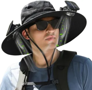RAPTURA Outdoor Wide Brim Solar Fan Hat with 2 Solar Fan, Solar Fan Hats for Men Women, Solar & USB Charging UPF 50 