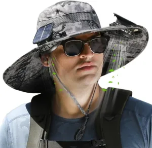 RAPTURA Outdoor Wide Brim Solar Fan Hat with 2 Solar Fan, Solar Fan Hats for Men Women, Solar & USB Charging UPF 50 