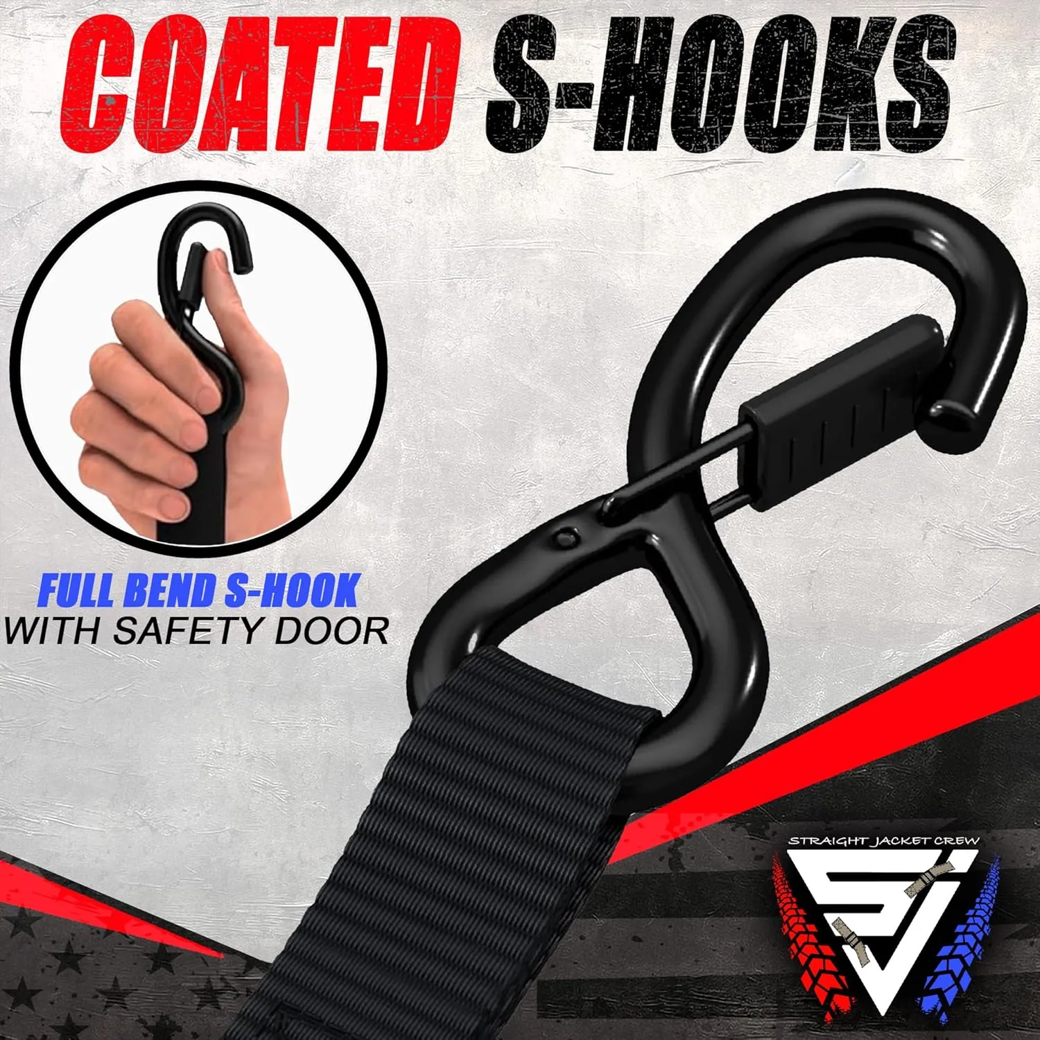 Ratchet Tie Down Straps (4 Pack) - 1,823lb Max Break Strength incl. (4) Heavy Duty 1" x 15' Rachet Tie Downs with Hooks & Handles Best for Moving Securing Cargo by Straight Jacket Crew (Black)