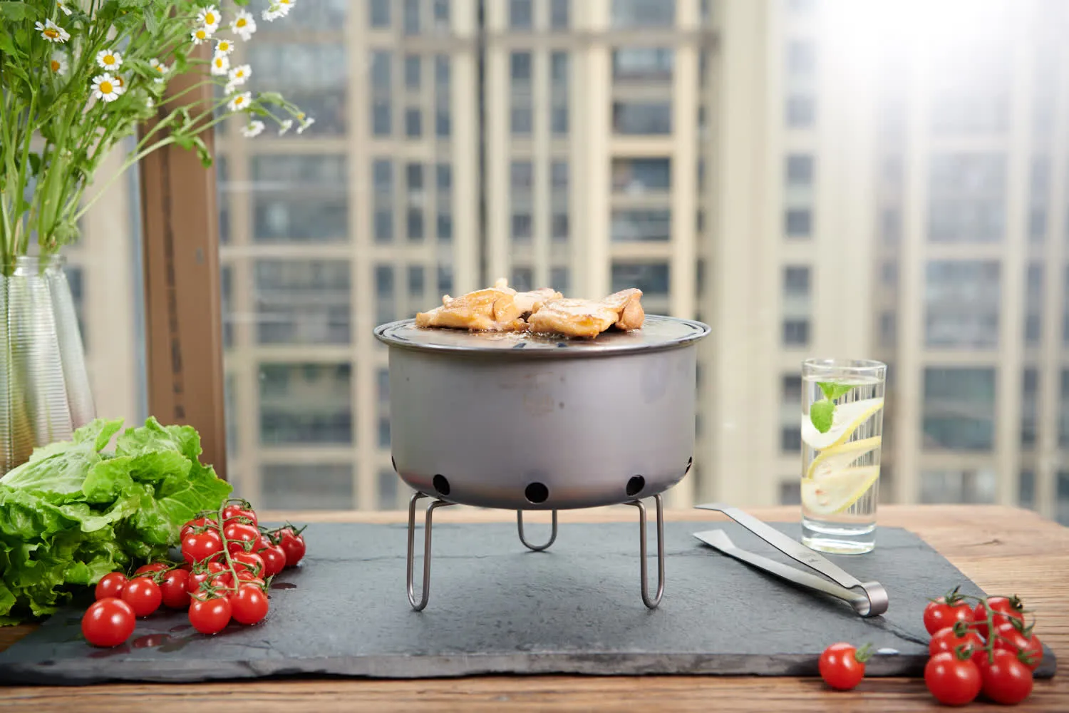 Réchaud à Bois et Grill en Titane