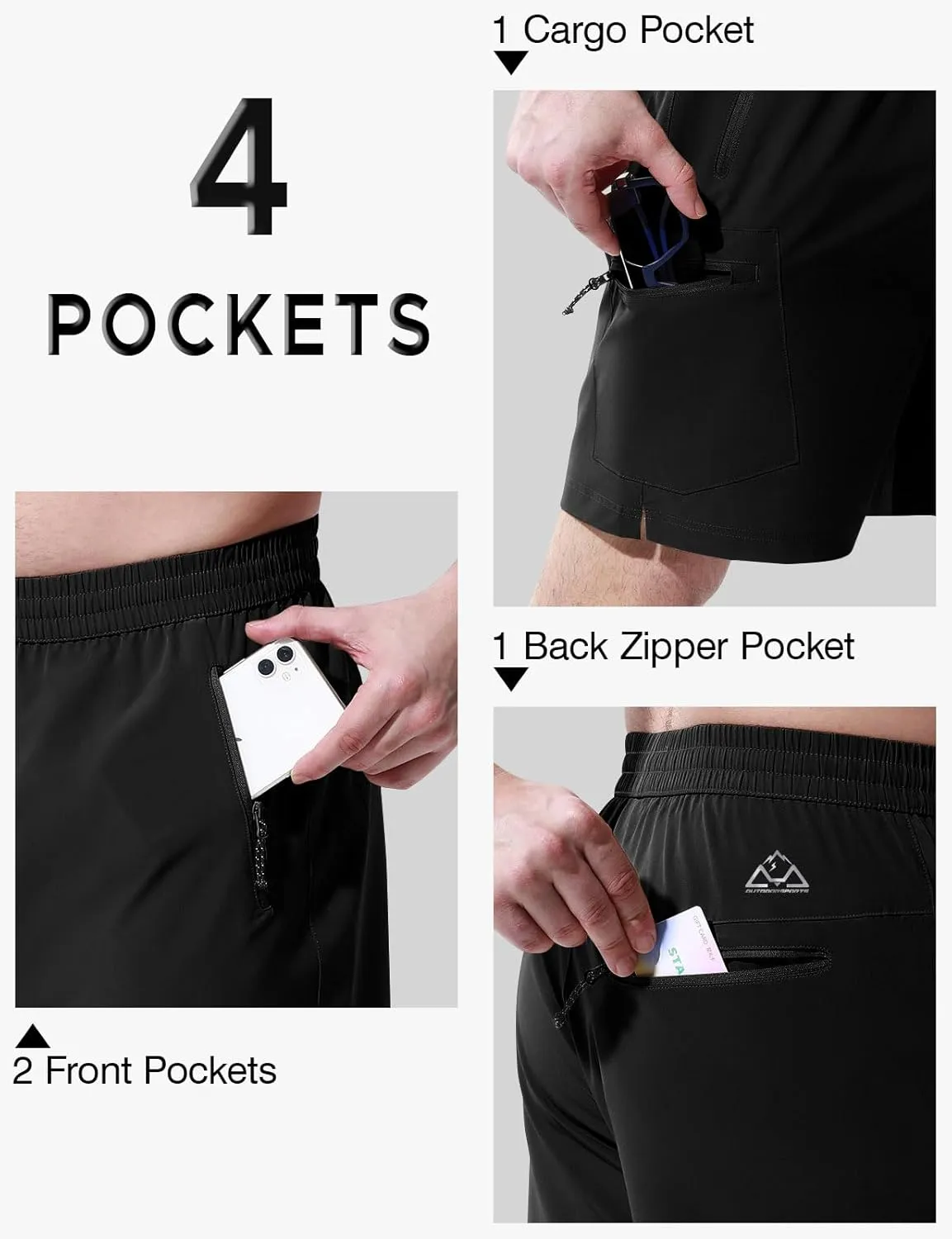 Rdruko Men's Quick Dry Hiking Shorts Lightweight Running Gym Outdoor Active Shorts with Zipper Pockets