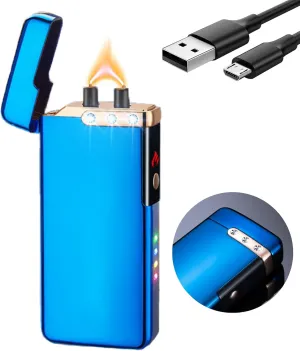Rechargeable Lighter USB Electric Lighter Butane-Free Windproof Arc Cool Lighter for Men High Power Flame Plasma Lighter with Gift Box for Holiday, Birthday Gift for Men and Women (Blue)