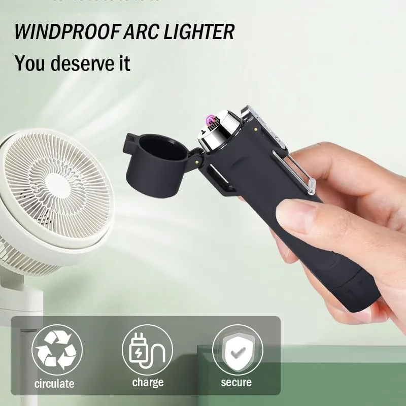 Rechargeable USB Lighter Plasma Dual Arc Lighter, Electronic Lighter Flameless Windproof Waterproof Lighter with Flashlight Compass 2 in 1 Lighter with Lanyard for Outdoor Camping Survival Tactical Eq