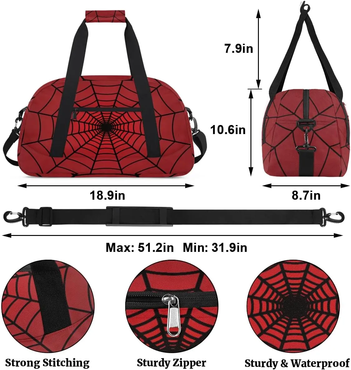 Red Spider Web Kids Overnighter Duffel Bags for Boys Girls, Carry-On Size Sports Gym Bag for School Practice or Overnight Travel Weekender Sleepover Tote Bag